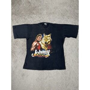 Vintage Mens Tshirt 90s Johnny Hallyday With Wolf art, Streetwear Size XL